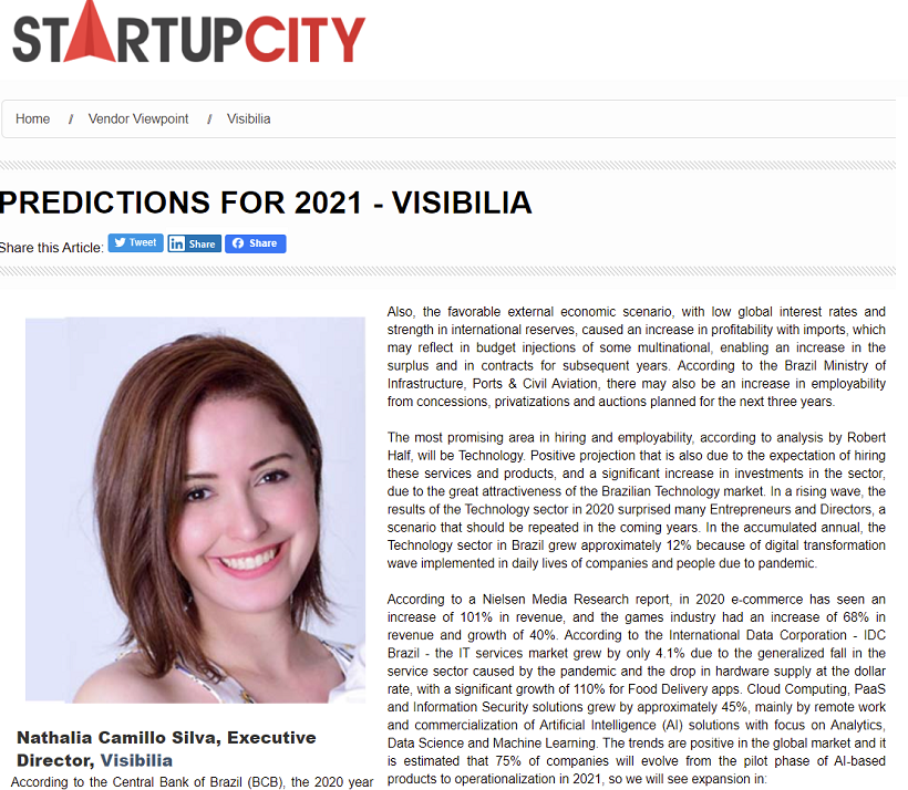 Diretora Executiva da Visibilia, Nathalia Camillo Silva, tem suas previsões 2021 publicadas em revista internacional